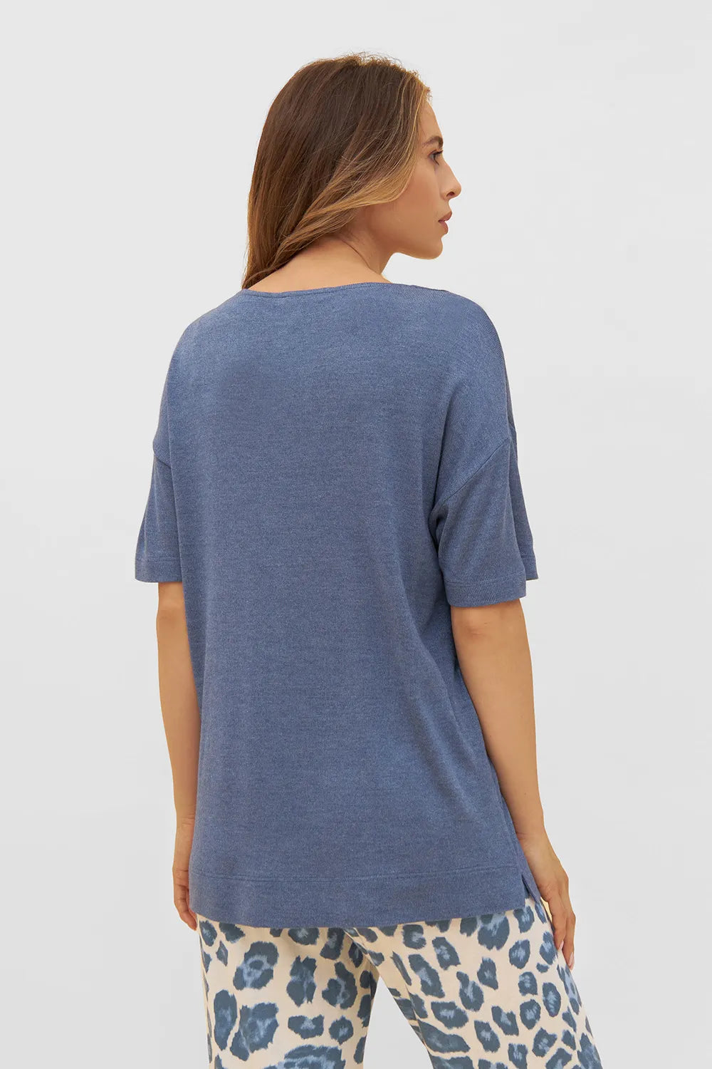 Ensemble Tshirt bleu jeans et pantalon impression léopard Féraud