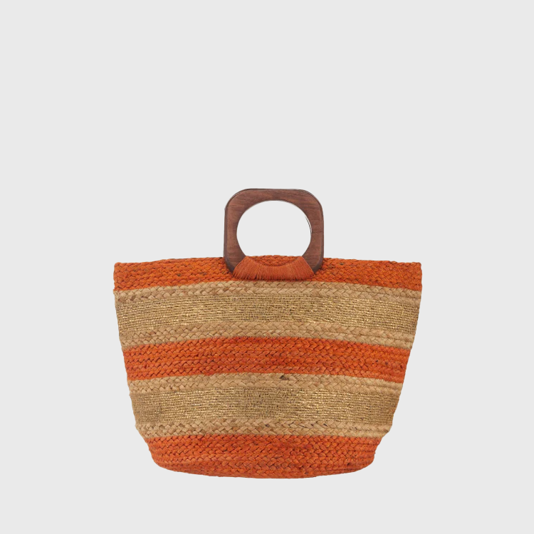 Cabas rayé en jute avec anses en bois