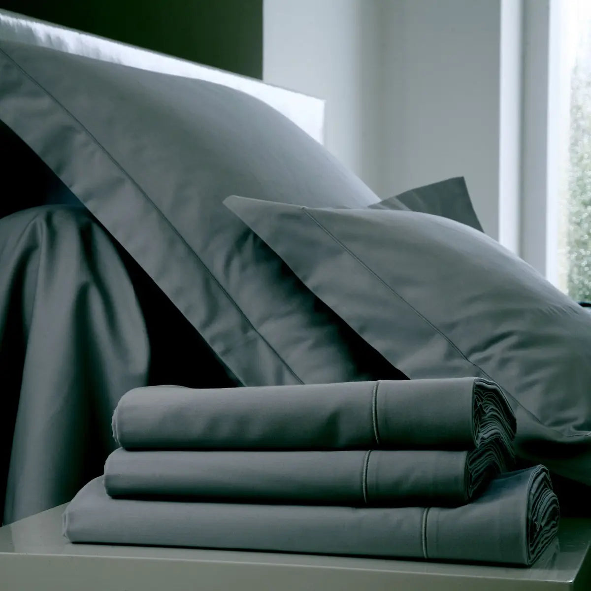 Taies d'oreiller unies en satin de coton