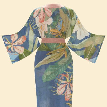 Short white cotton and modal kimono with lace for women