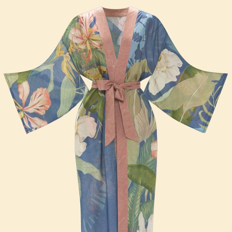 Short white cotton and modal kimono with lace for women