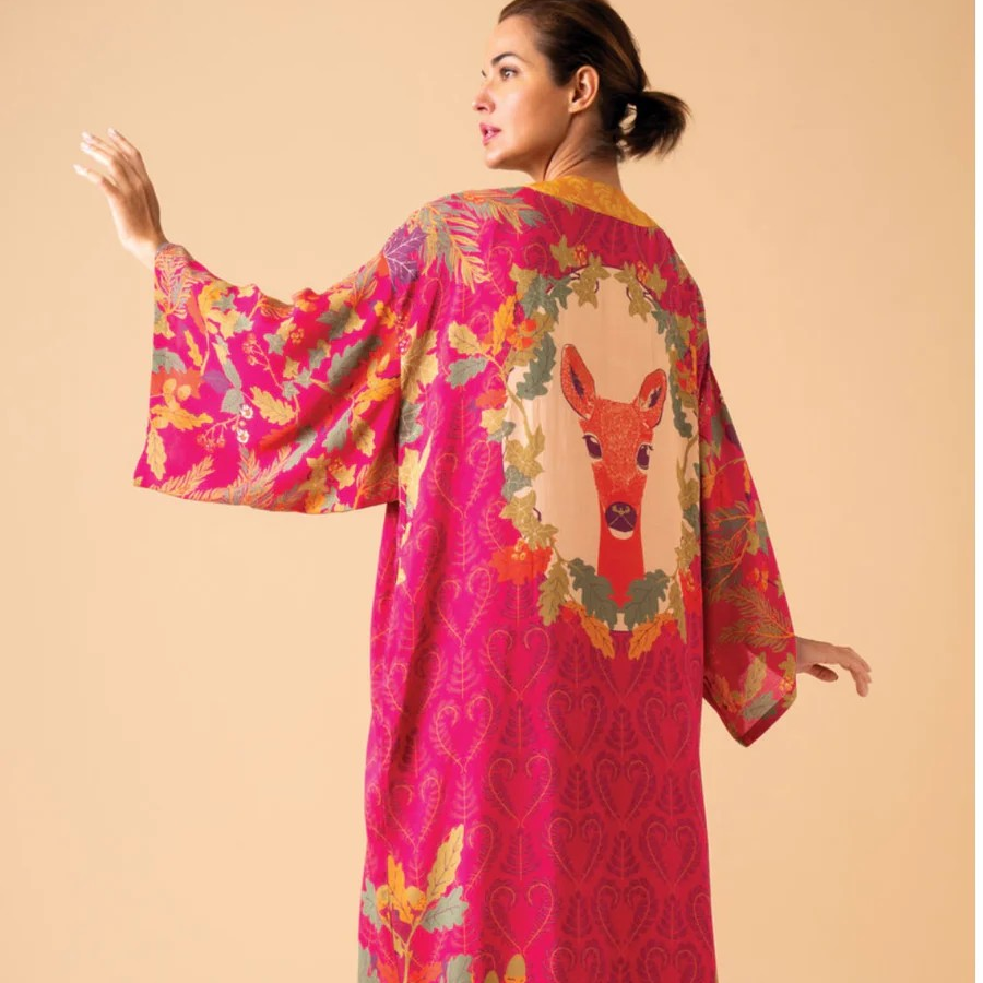 Short white cotton and modal kimono with lace for women