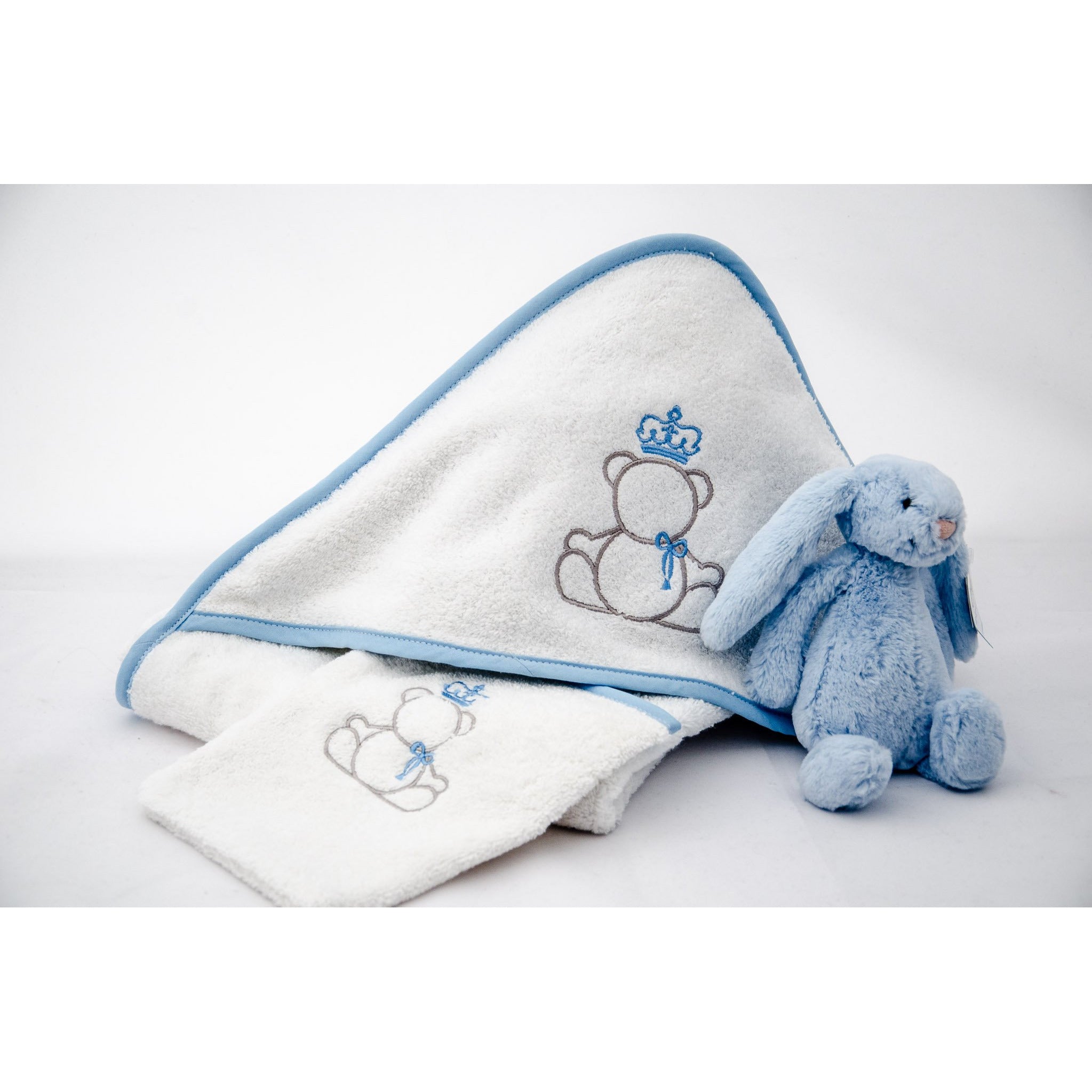 Linge de bain à capuche pour bébé en coton peigné avec ourson Teddy brodé