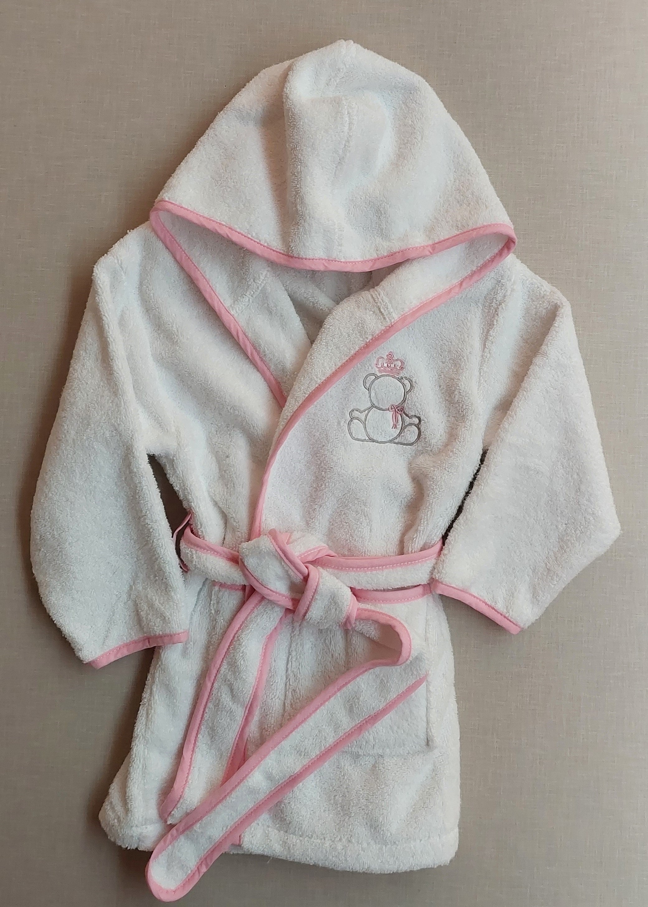 Peignoir de bain à capuche pour bébé en coton peigné avec ourson Teddy brodé