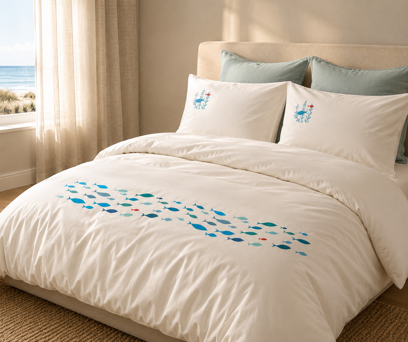 Set Housse de couette Fish Brodée de poissons