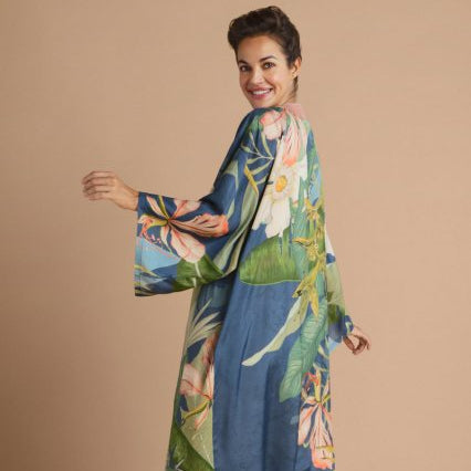 Short white cotton and modal kimono with lace for women