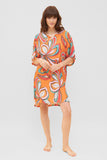 Black romantic flower kimono in cotton and modal with flower print and fine lace