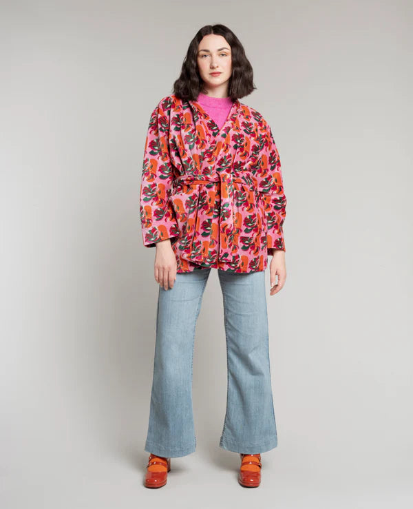 Veste velours doublé rose à fleurs