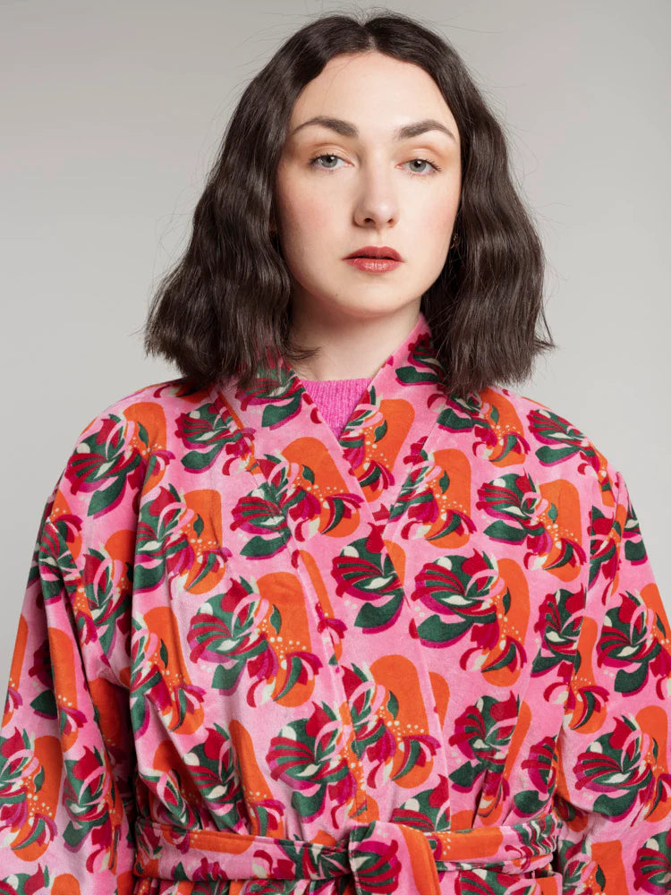 Veste velours doublé rose à fleurs