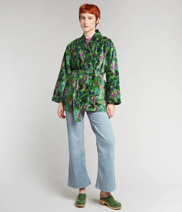 Veste velours doublé verte imprimée
