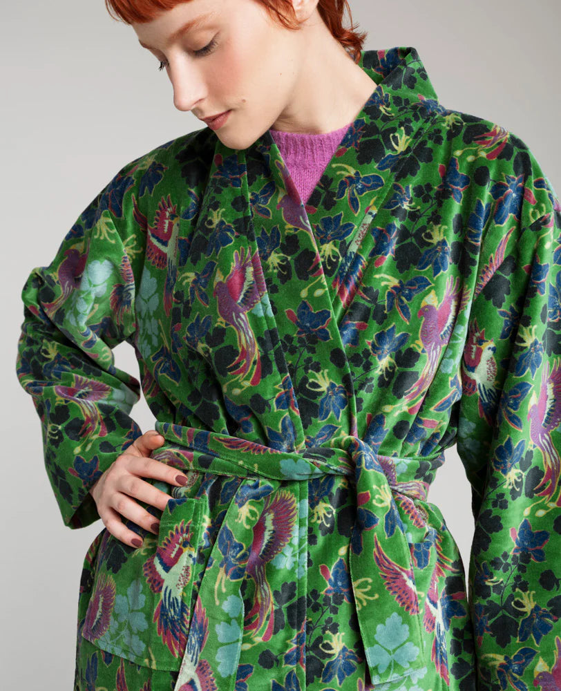 Veste velours doublé verte imprimée