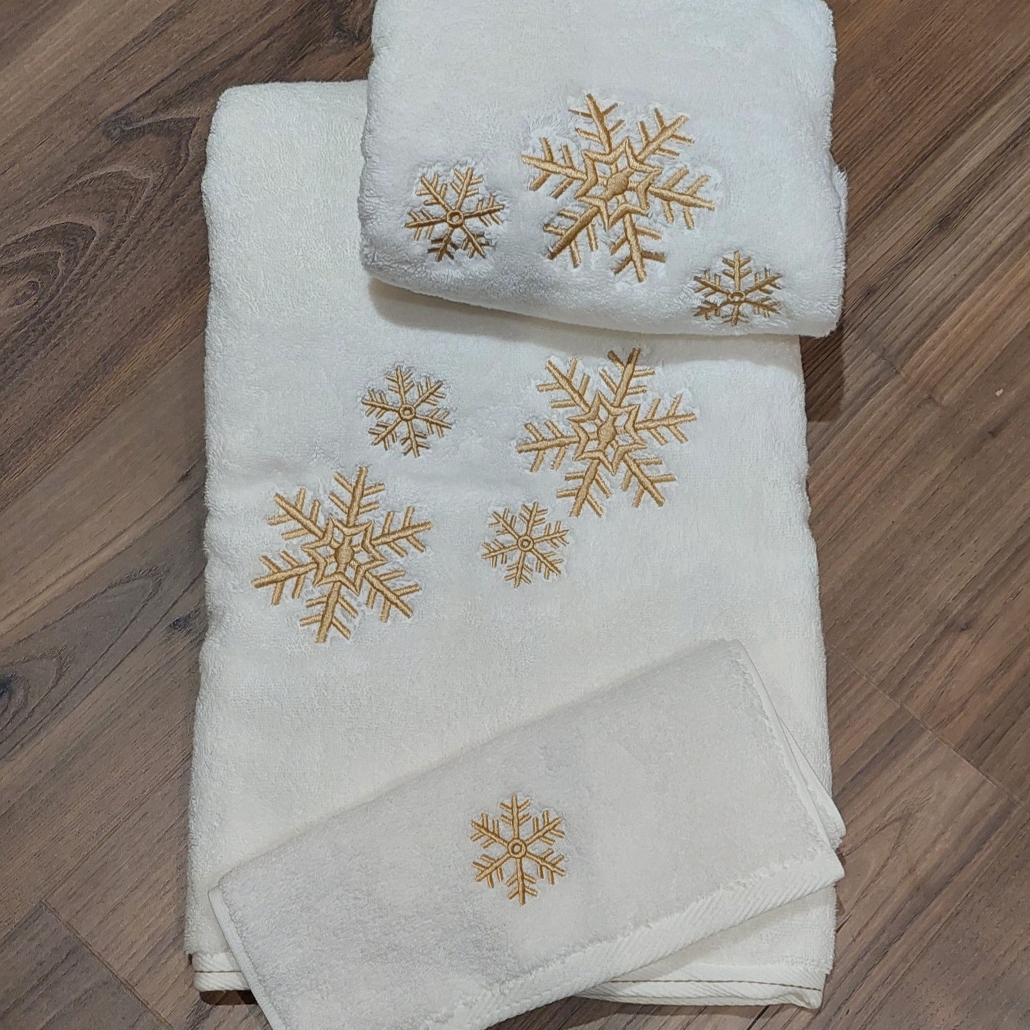 Set 3pc Linge de bain Flocons brodés