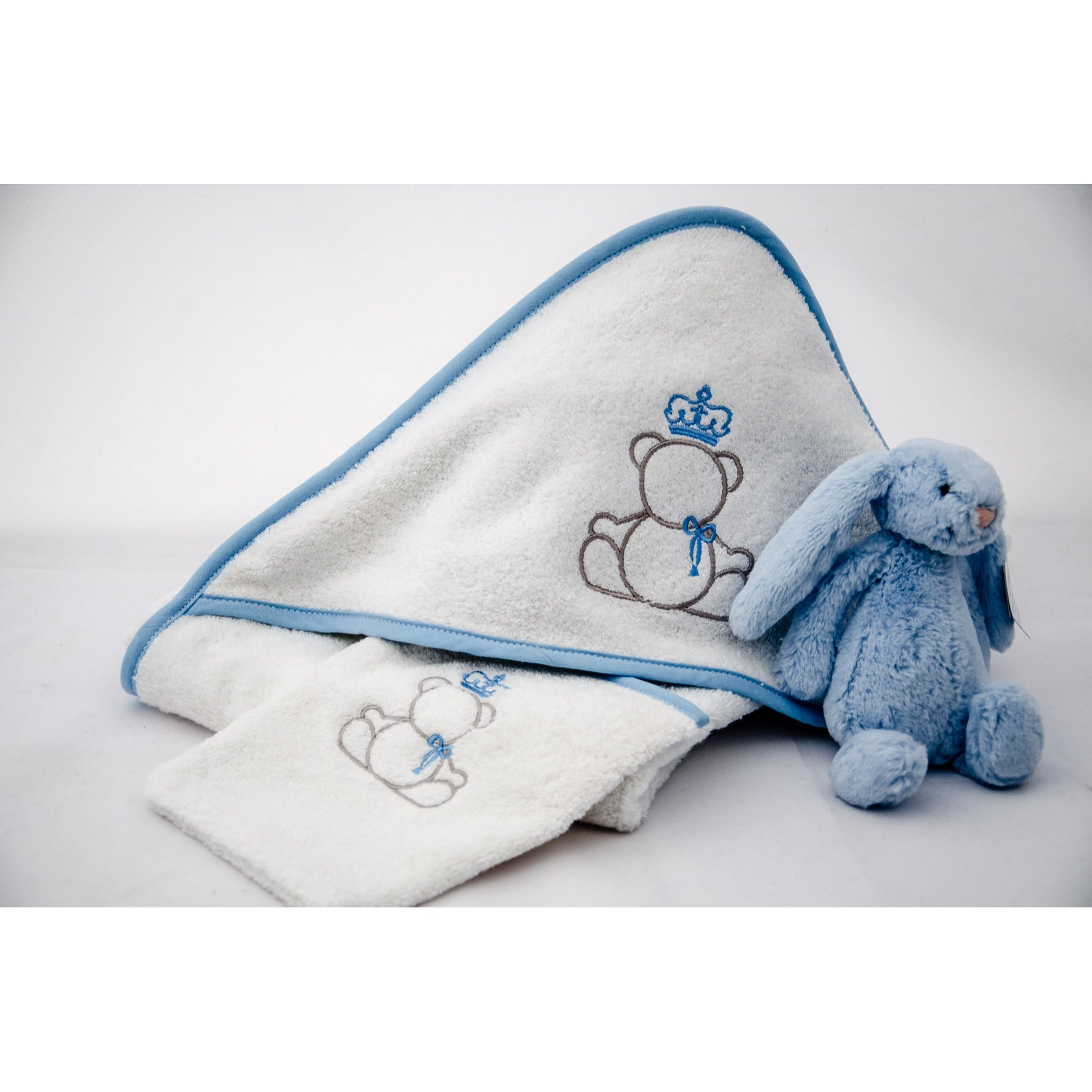 Linge de bain à capuche pour bébé en coton peigné avec ourson Teddy brodé