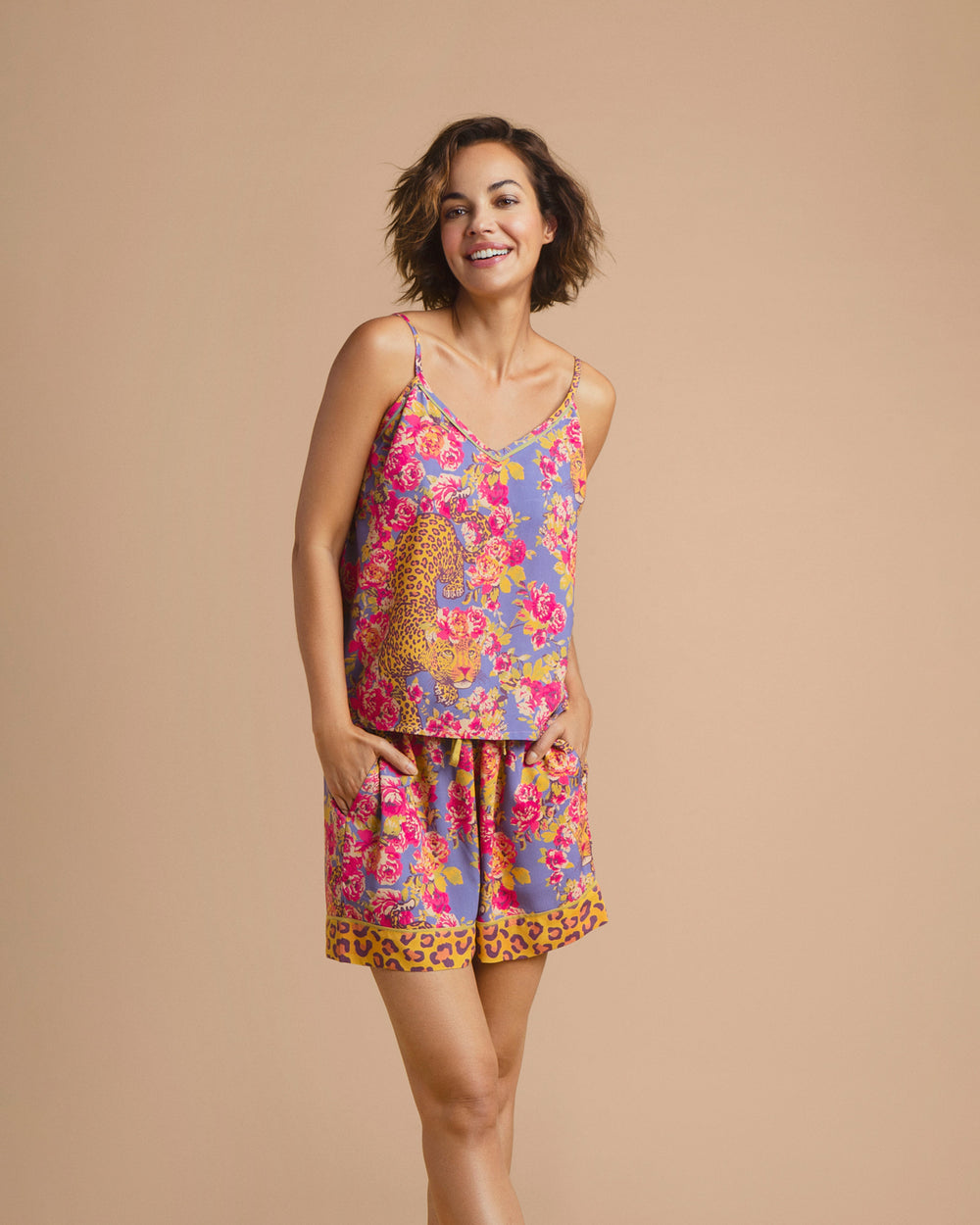 Pyjama shorty bretelles Léopard Powder
