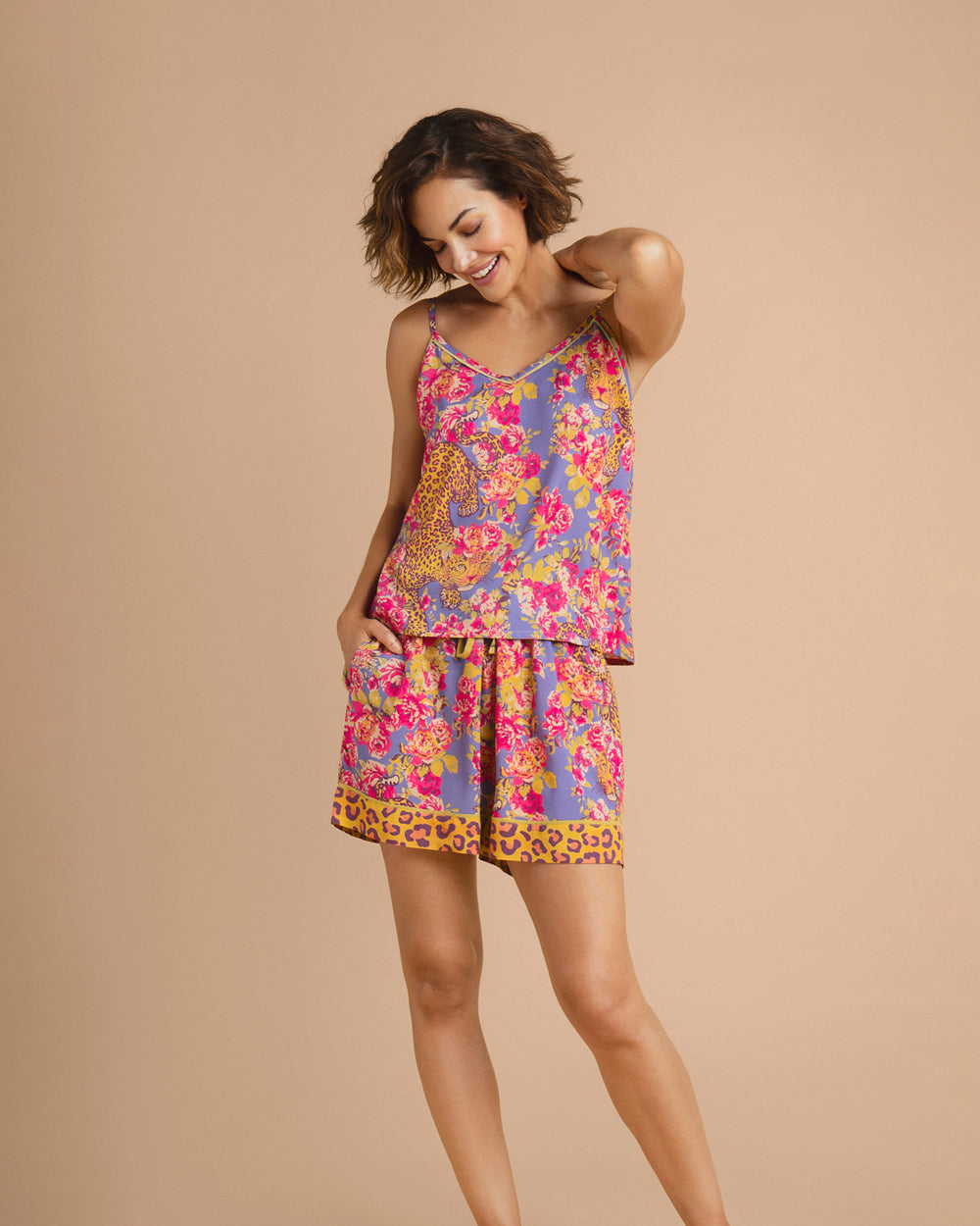 Pyjama shorty bretelles Léopard Powder