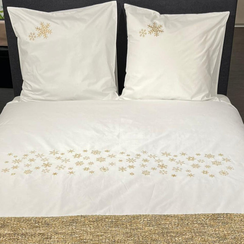Set Housse de couette + taies d'oreiller Flocons BEIGE brodés