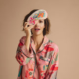 Black romantic flower kimono in cotton and modal with flower print and fine lace