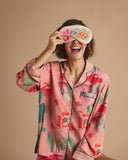 Black romantic flower kimono in cotton and modal with flower print and fine lace