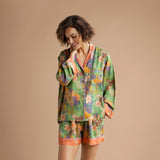 Black romantic flower kimono in cotton and modal with flower print and fine lace