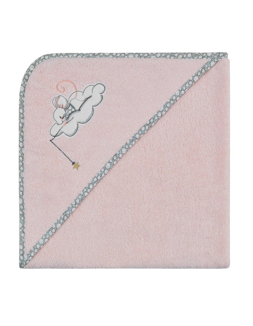 Combed cotton baby bath linen with embroidered fish