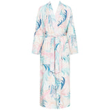 Hooded bathrobe, new romance white terry cloth and toile de jouy print for women