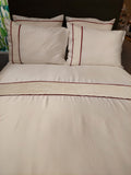 Housse de couette en Tencel crème avec plissé en lin lavé et biais bordeaux