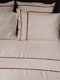 Housse de couette en Tencel crème avec plissé en lin lavé et biais bordeaux
