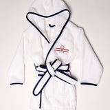 Children's bathrobe with hood in combed cotton with embroidered airplane