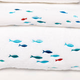 Cotton bath linen with embroidered fish